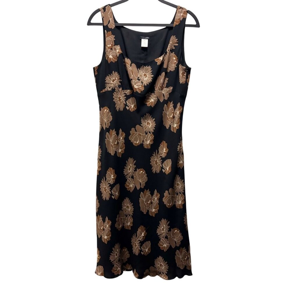 J. Crew Womens Black & Brown Floral Sleeveless Silk Dress Size 12